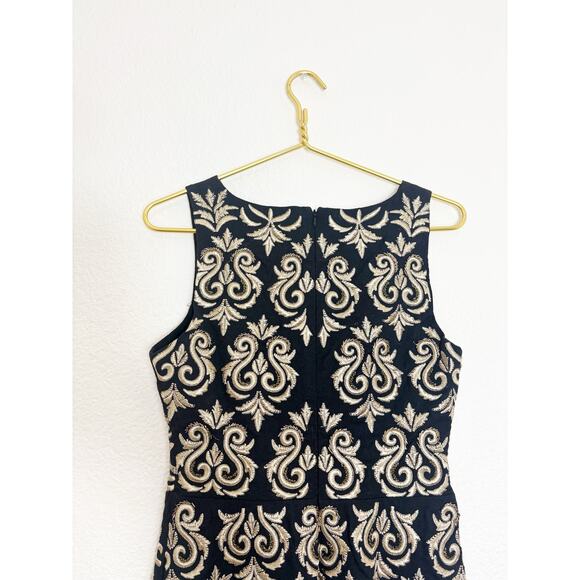 Boston Proper Gold & Black Brocade Damask Embroidery Embellish Peplum Top Size 0 - Picture 10 of 11